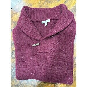 British Khaki Wool Collar Sweater Mens Red Bordo Fisherman Preppy Academia Sz L